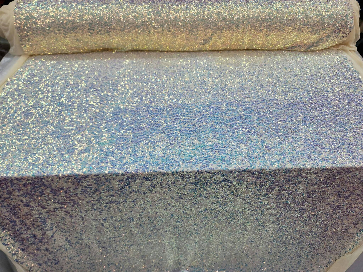 Sequin Iridescent Stretch Mesh Light Yellow
