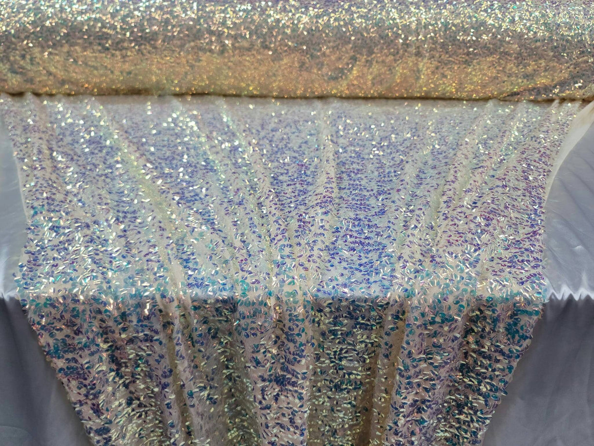 Sequin Iridescent Stretch Mesh Light Yellow