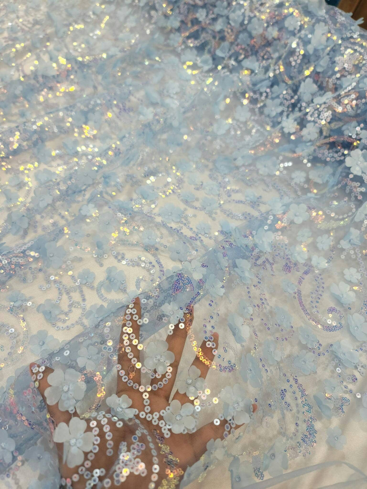 3D Floral Lace Sky Blue