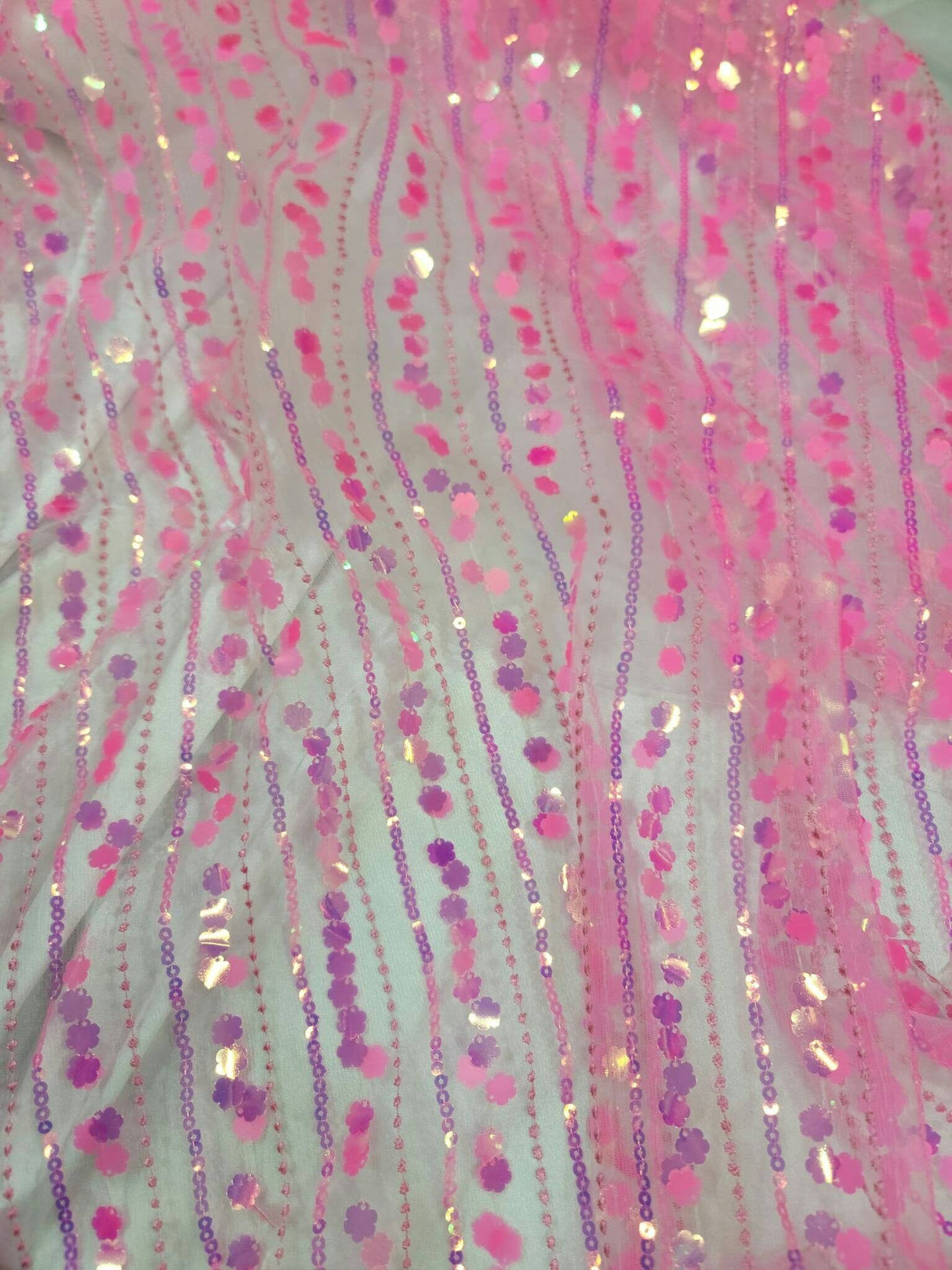 3D Sequin Lace Neon Pink Floral