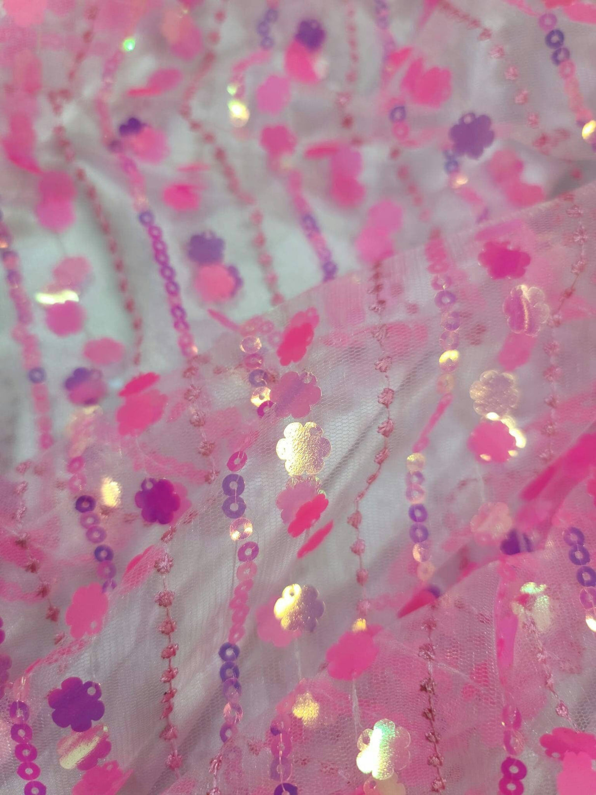 3D Sequin Lace Neon Pink Floral