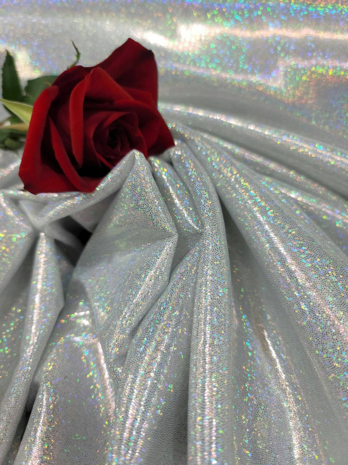 Iridescent Silver Glitter Polyester Fabric