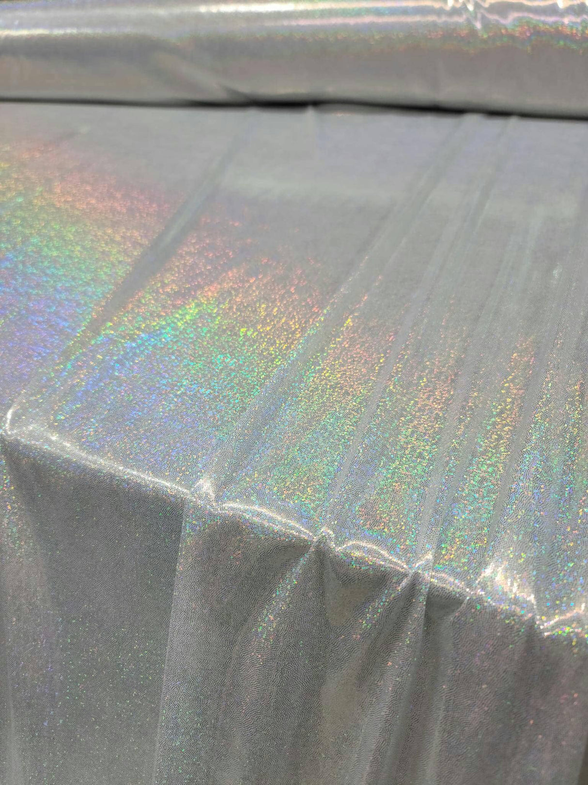 Iridescent Silver Glitter Polyester Fabric
