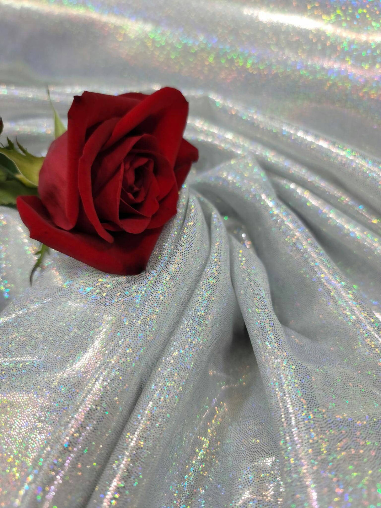 Iridescent Silver Glitter Polyester Fabric