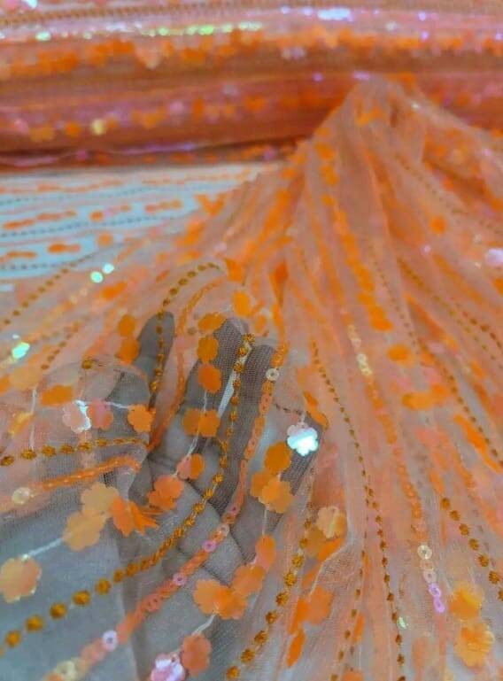 Sequin Lace Neon Iridescent Orange