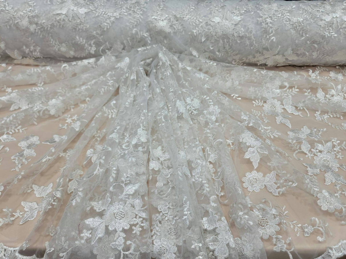 Embroidered Floral Lace White