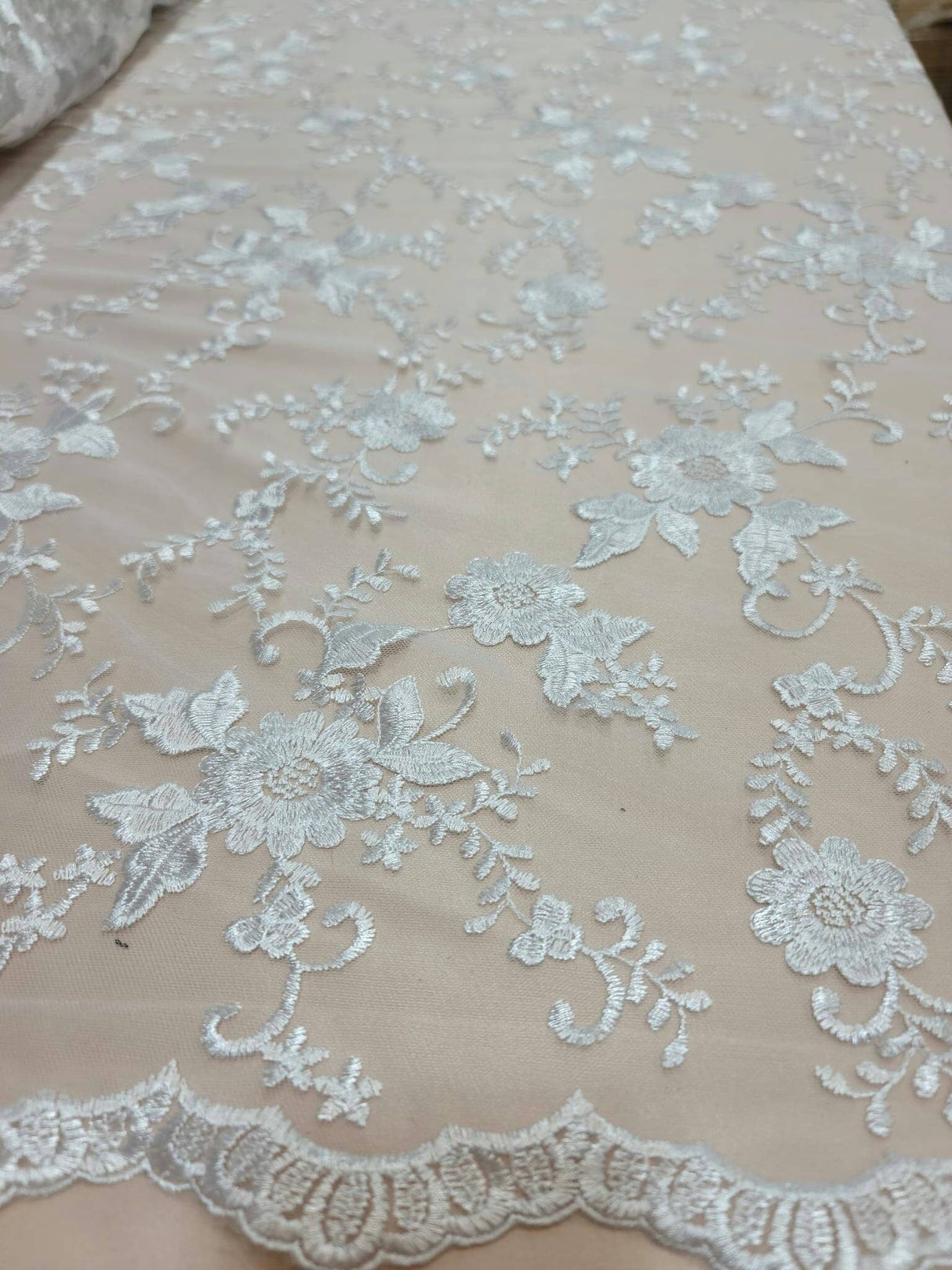 Embroidered Floral Lace White