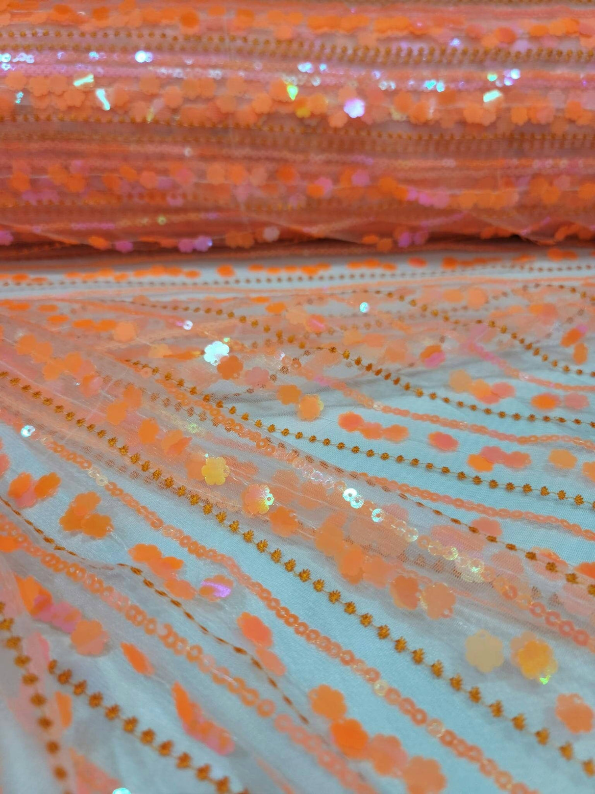 Sequin Lace Neon Iridescent Orange
