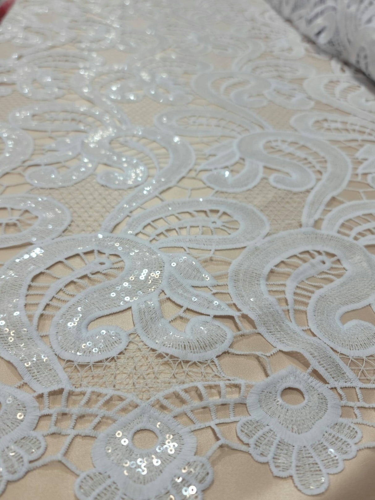 Clear Sequin Guipure Lace White
