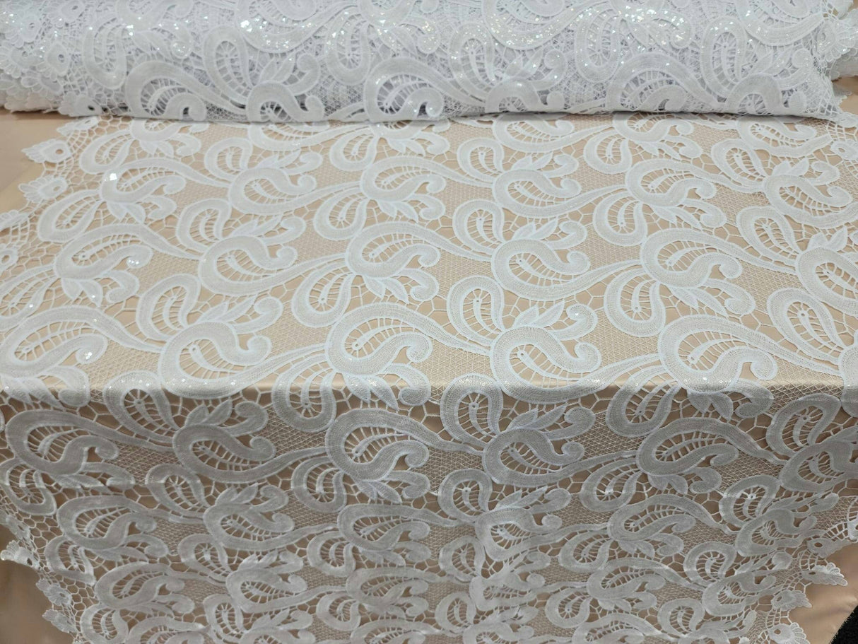 Clear Sequin Guipure Lace White
