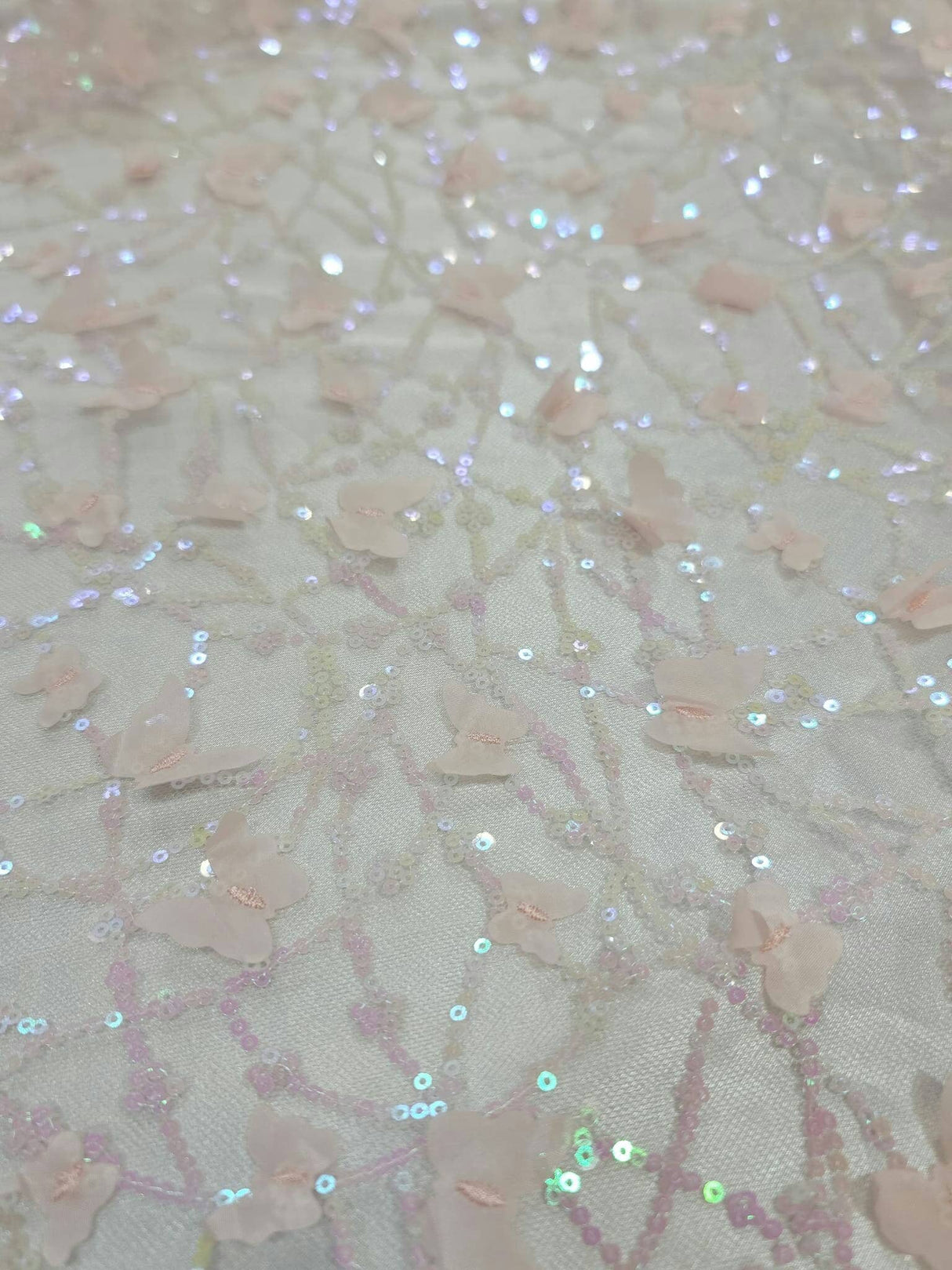 3D Butterfly Lace Mesh Fabric Light Pink