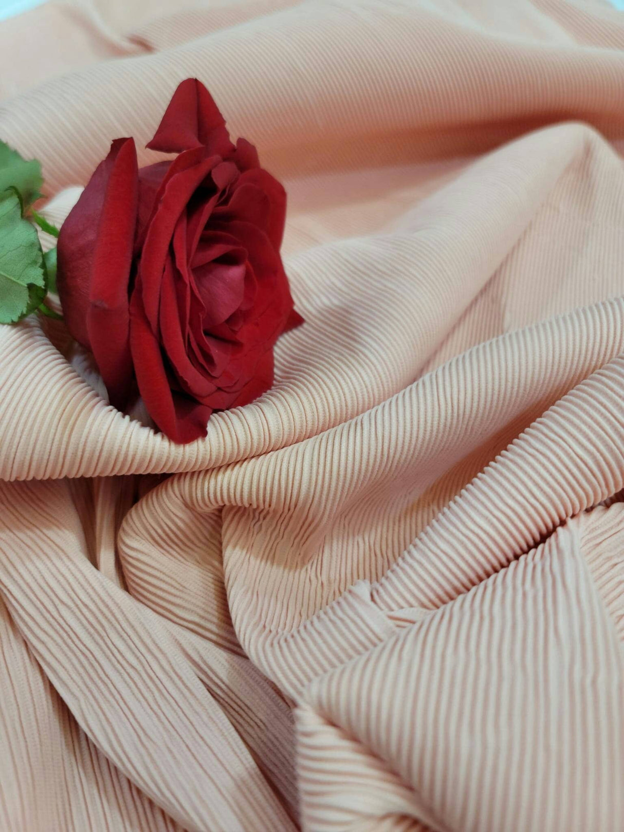 Blush Pleated Stretch Nylon Spandex Fabric