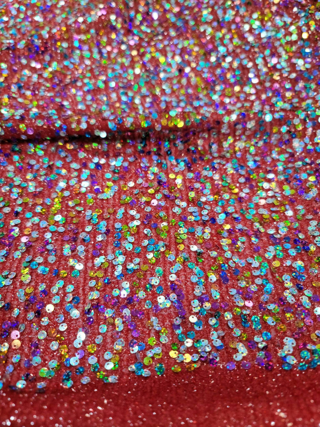 Sequin Stretch Mesh Fabric Red Multicolor