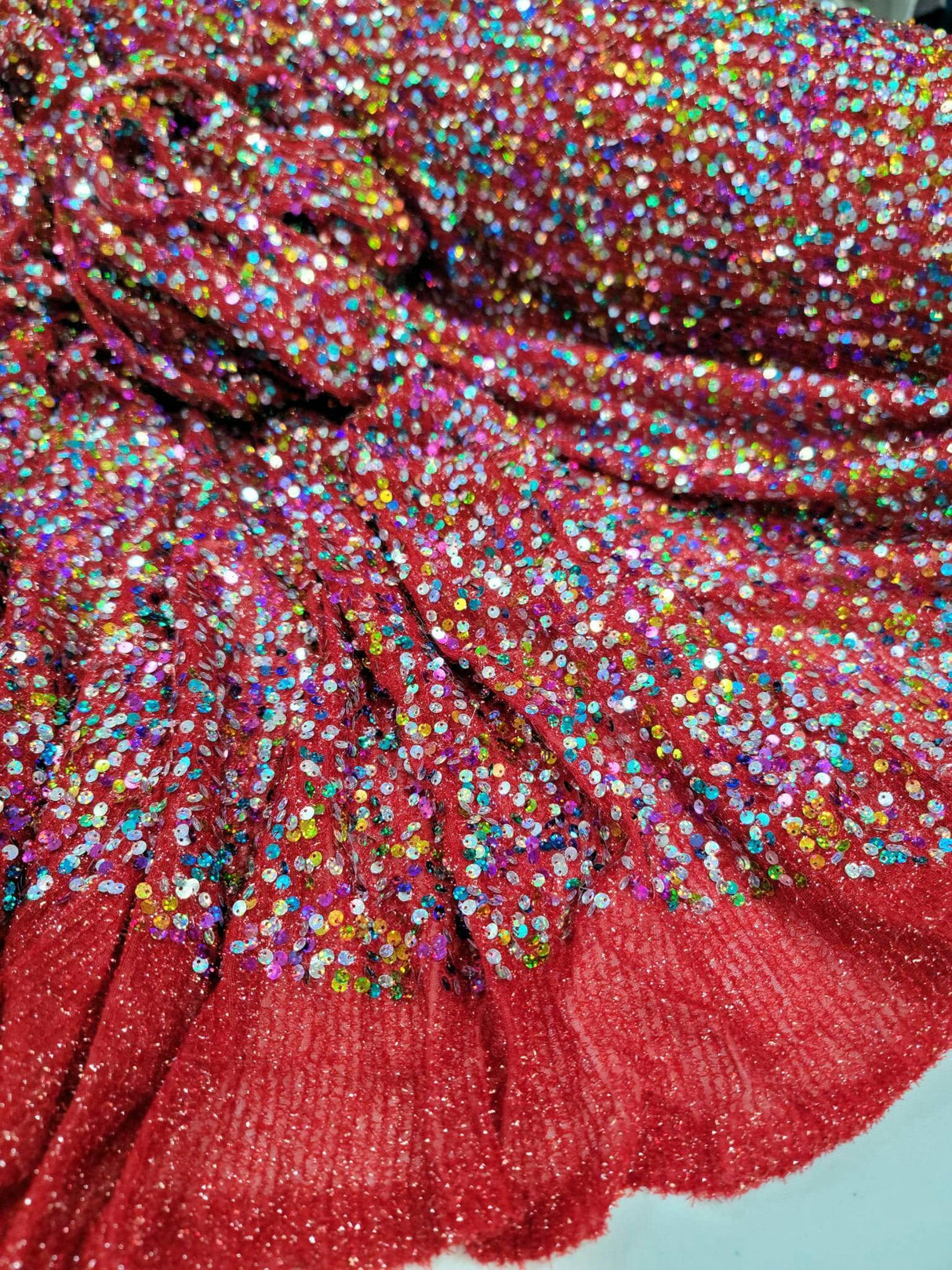 Sequin Stretch Mesh Fabric Red Multicolor