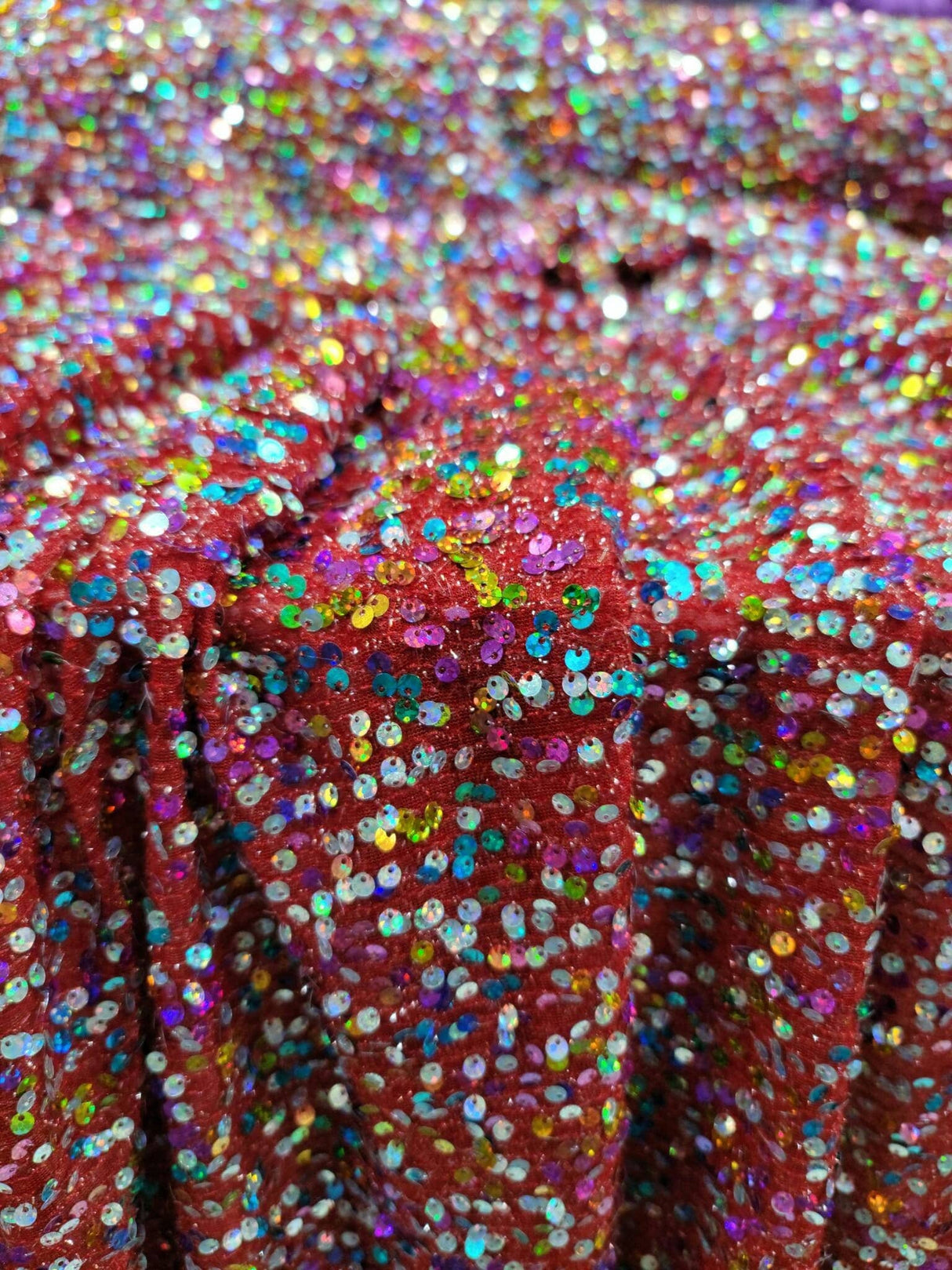 Sequin Stretch Mesh Fabric Red Multicolor
