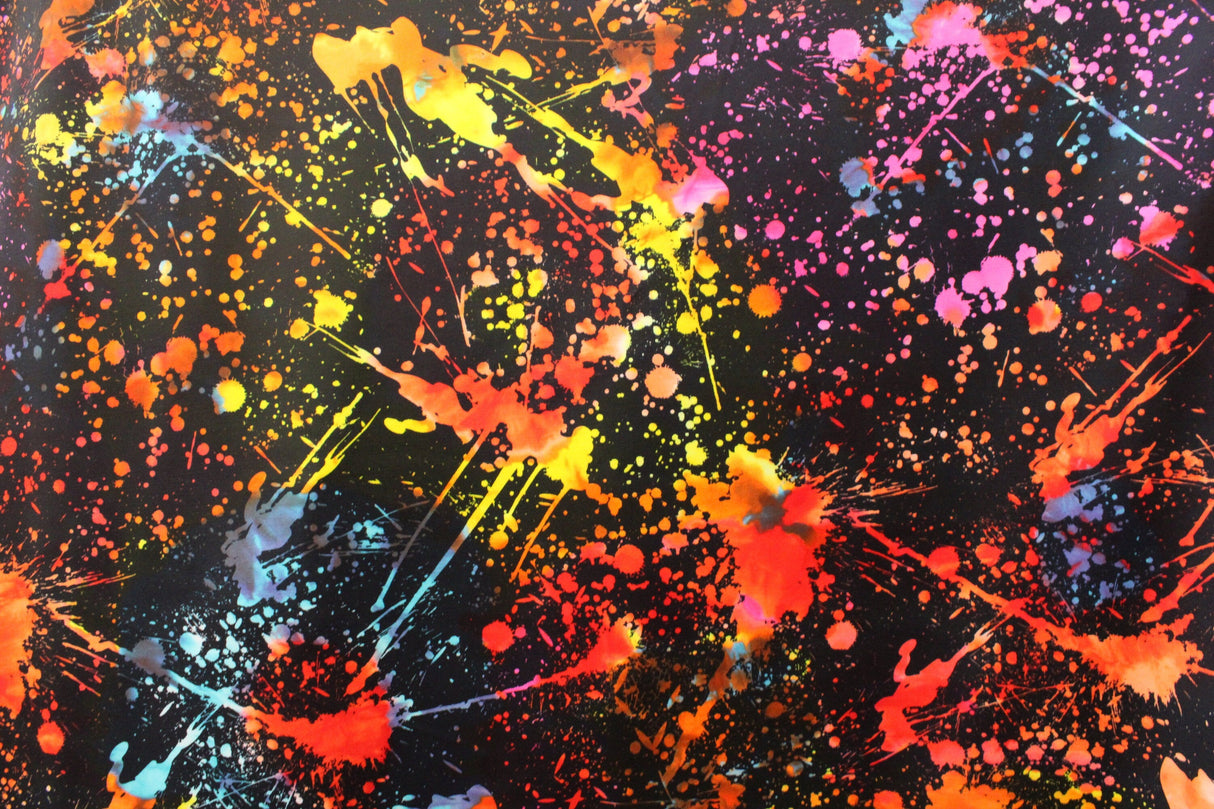 Rainbow Paint Splatter Spandex Fabric - White Splatter, 58"/60" Width (1 Yard)