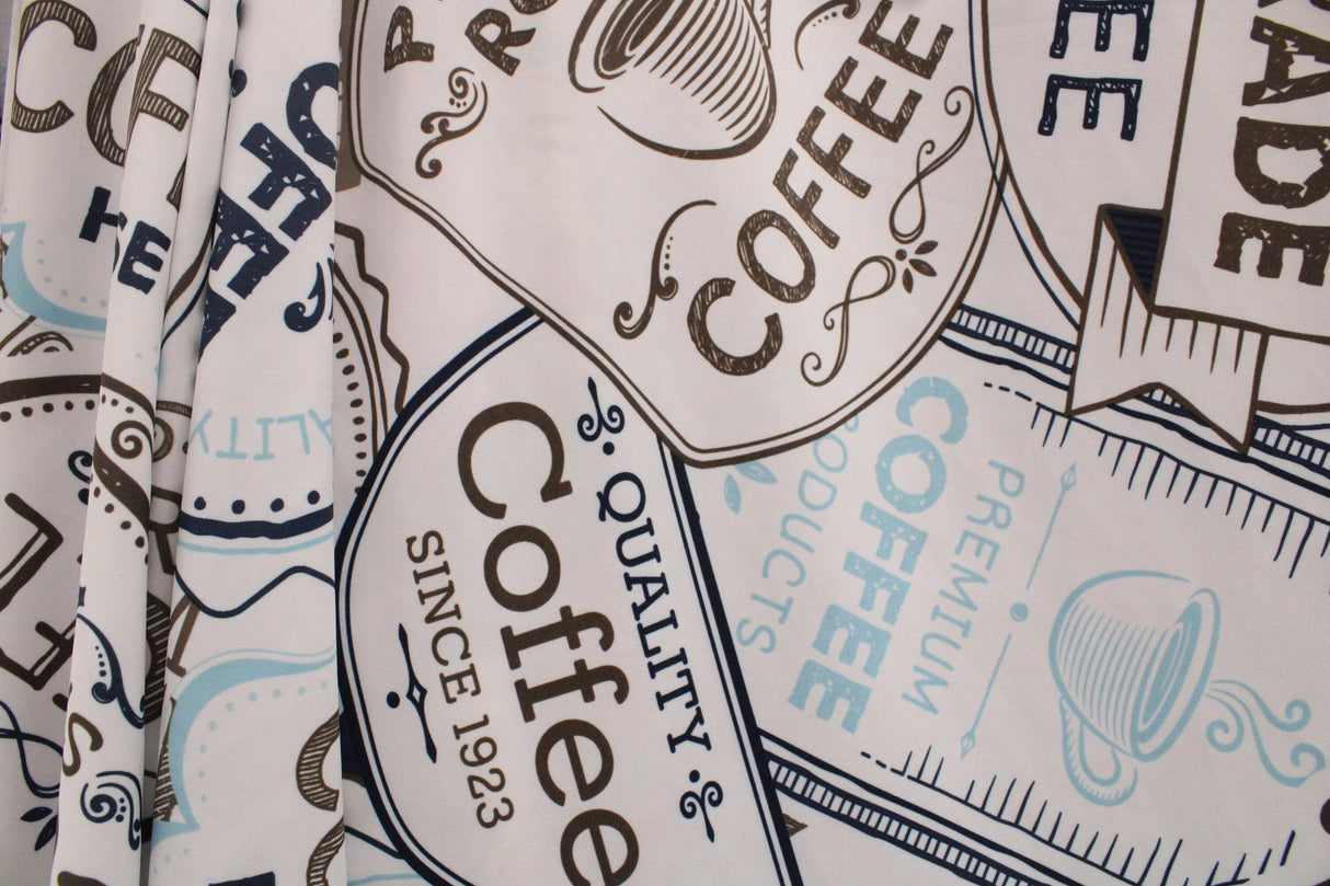 Coffee House Spandex Fabric - Coffee Print, 58/60" Width (1 Yard)