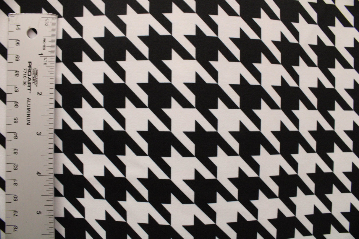Black And White Houndstooth Polyester Spandex Fabric - Black And White Houndstooth, 58/60" Width (1 Yard)