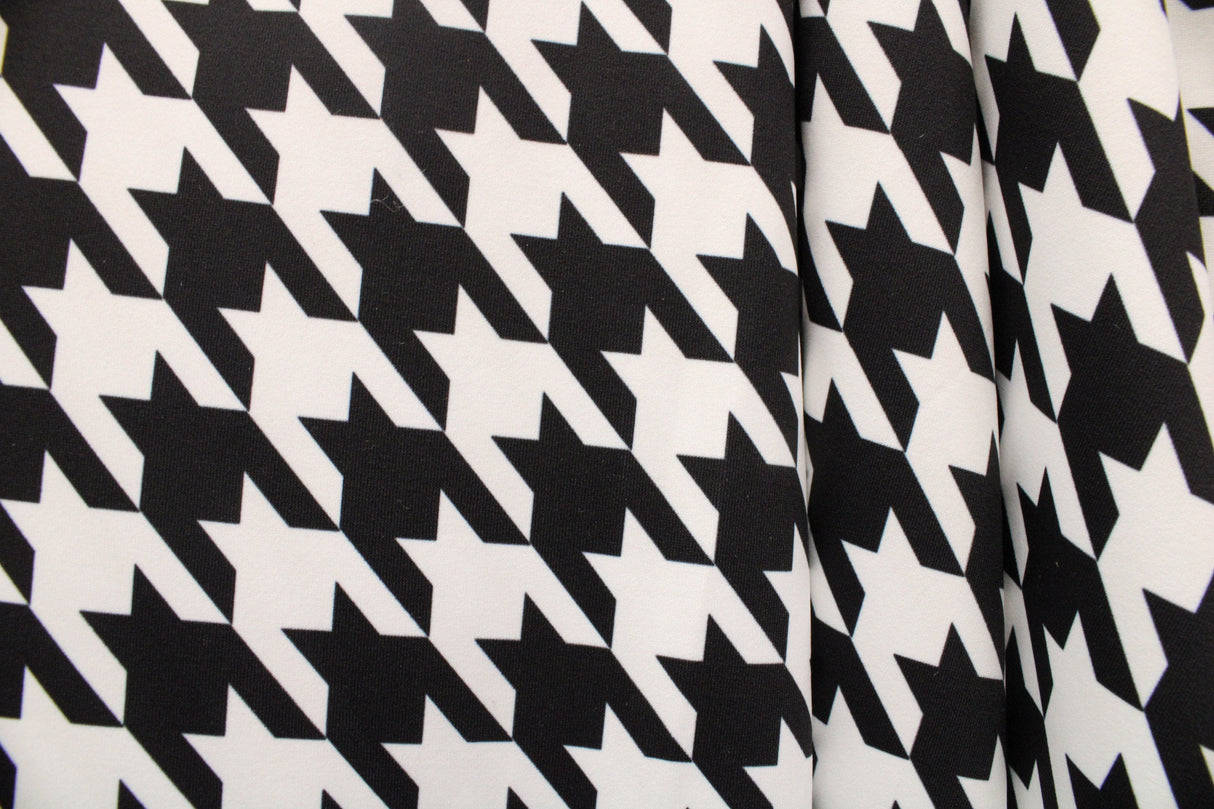 Black And White Houndstooth Polyester Spandex Fabric - Black And White Houndstooth, 58/60" Width (1 Yard)