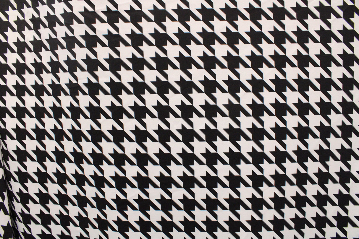 Black And White Houndstooth Polyester Spandex Fabric - Black And White Houndstooth, 58/60" Width (1 Yard)