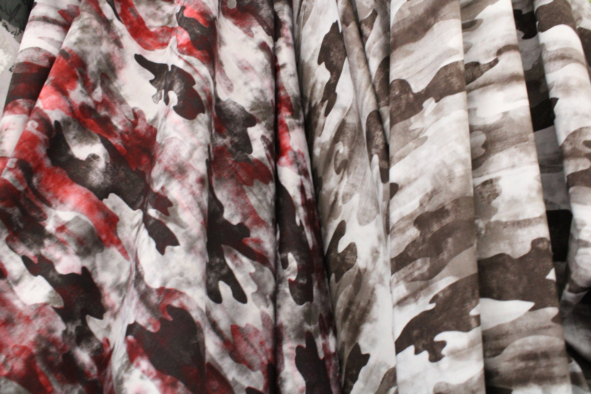 Distressed Camouflage Printed Spandex Fabric - Red And Gray, 58"/60" Width (1 Yard)