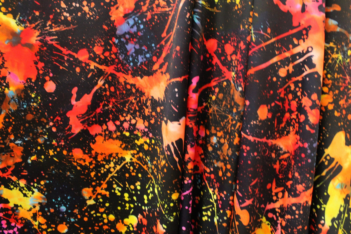 Rainbow Paint Splatter Spandex Fabric - White Splatter, 58"/60" Width (1 Yard)