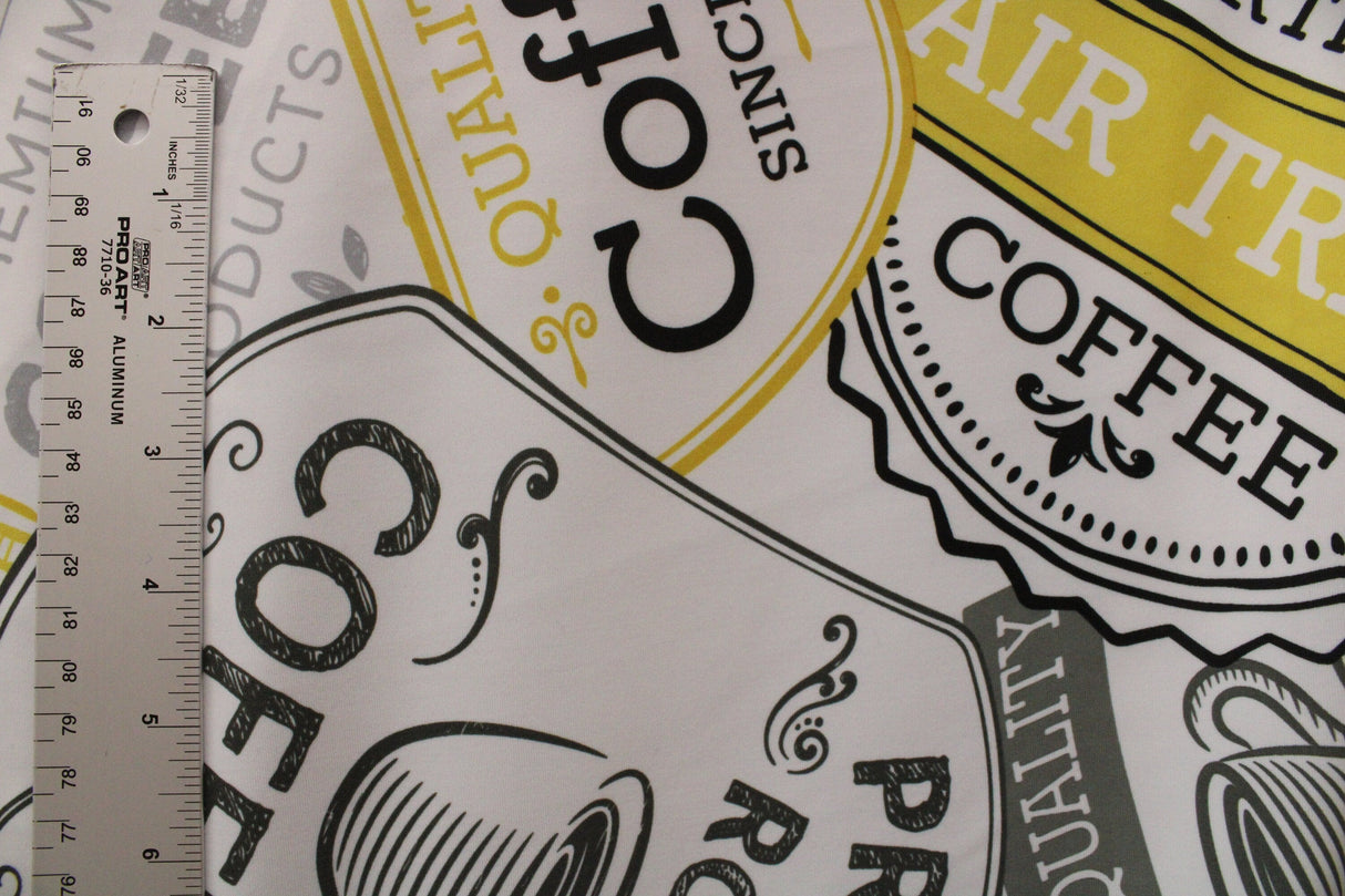 Coffee House Spandex Fabric - Coffee Print, 58/60" Width (1 Yard)