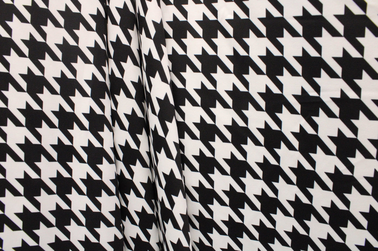 Black And White Houndstooth Polyester Spandex Fabric - Black And White Houndstooth, 58/60" Width (1 Yard)