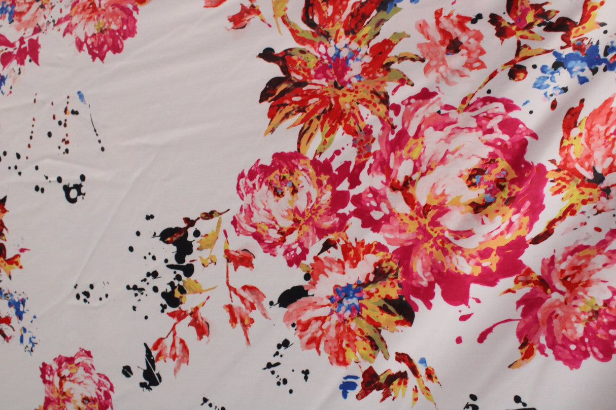 Red Abstract Floral Spandex Fabric - Red Abstract Floral Print, 58/60" Width (1 Yard)