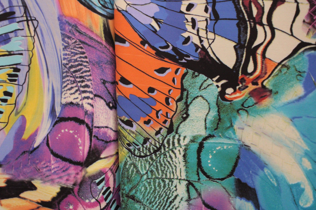 Butterfly Collage Polyester Spandex Fabric - Butterfly Collage Print, 58"/60" Width (1 Yard)