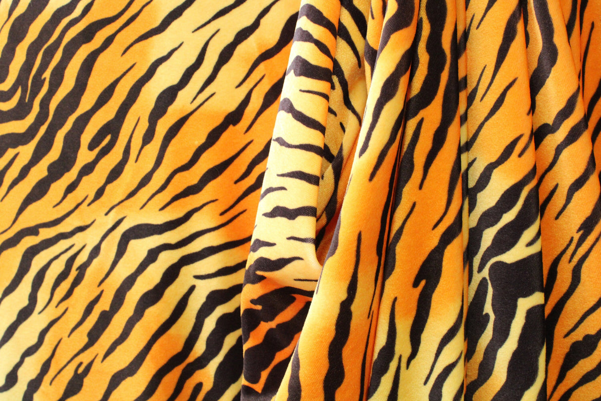 Tiger Velvet Fabric - Tiger Print, 4-Way Stretch, 36" X 60" (1 Yard)