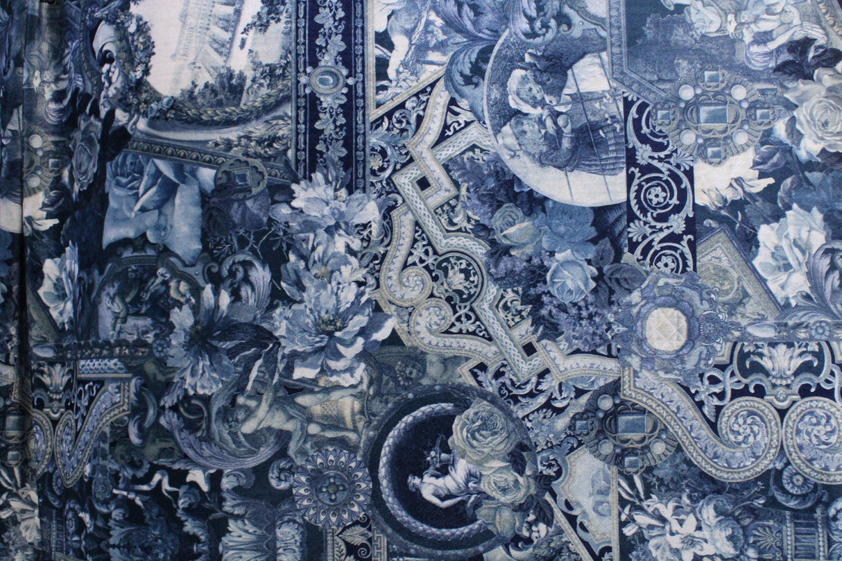 Blue Renaissance Velvet Fabric - Blue Cheetah Print, 36" X 60" (1 Yard)