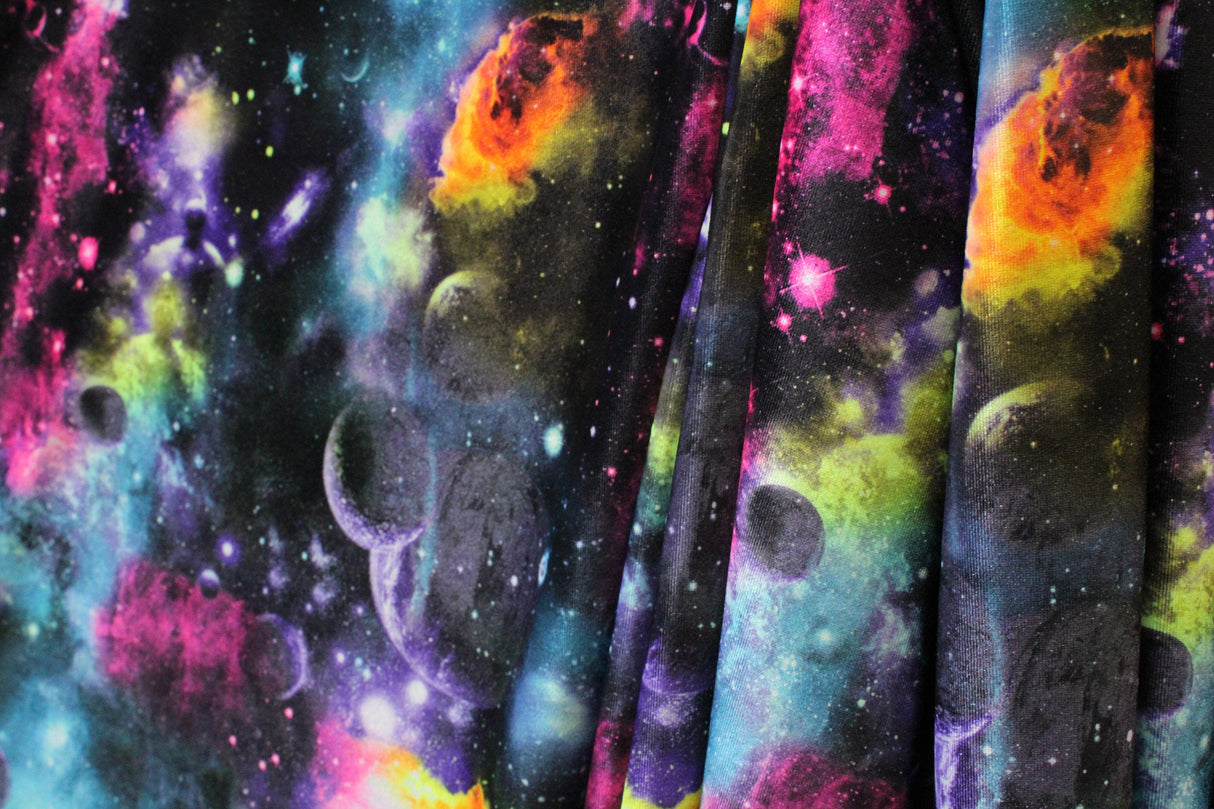 Colorful Galaxy Velvet Fabric - Printed Galaxy, 58"/60" Width (1 Yard)