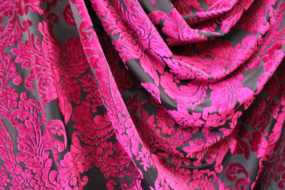 Damask Royal Floral Burnout Velvet Fabric - Black, Gold Damask Floral, 36" X 60" (1 Yard)