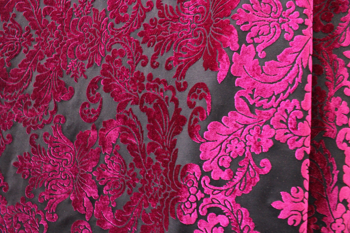 Damask Royal Floral Burnout Velvet Fabric - Black, Gold Damask Floral, 36" X 60" (1 Yard)