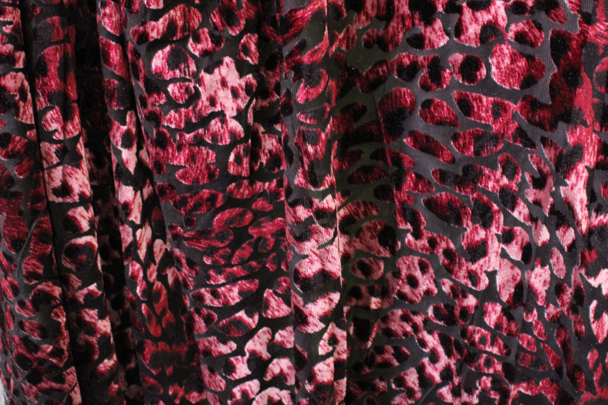 Maroon Cheetah Burnout Velvet Fabric - Maroon Cheetah, 4-Way Stretch, 1 Yard