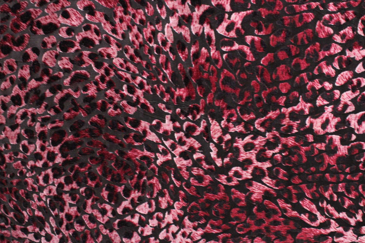 Maroon Cheetah Burnout Velvet Fabric - Maroon Cheetah, 4-Way Stretch, 1 Yard