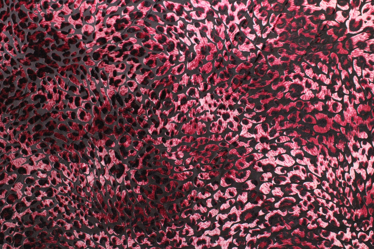 Maroon Cheetah Burnout Velvet Fabric - Maroon Cheetah, 4-Way Stretch, 1 Yard
