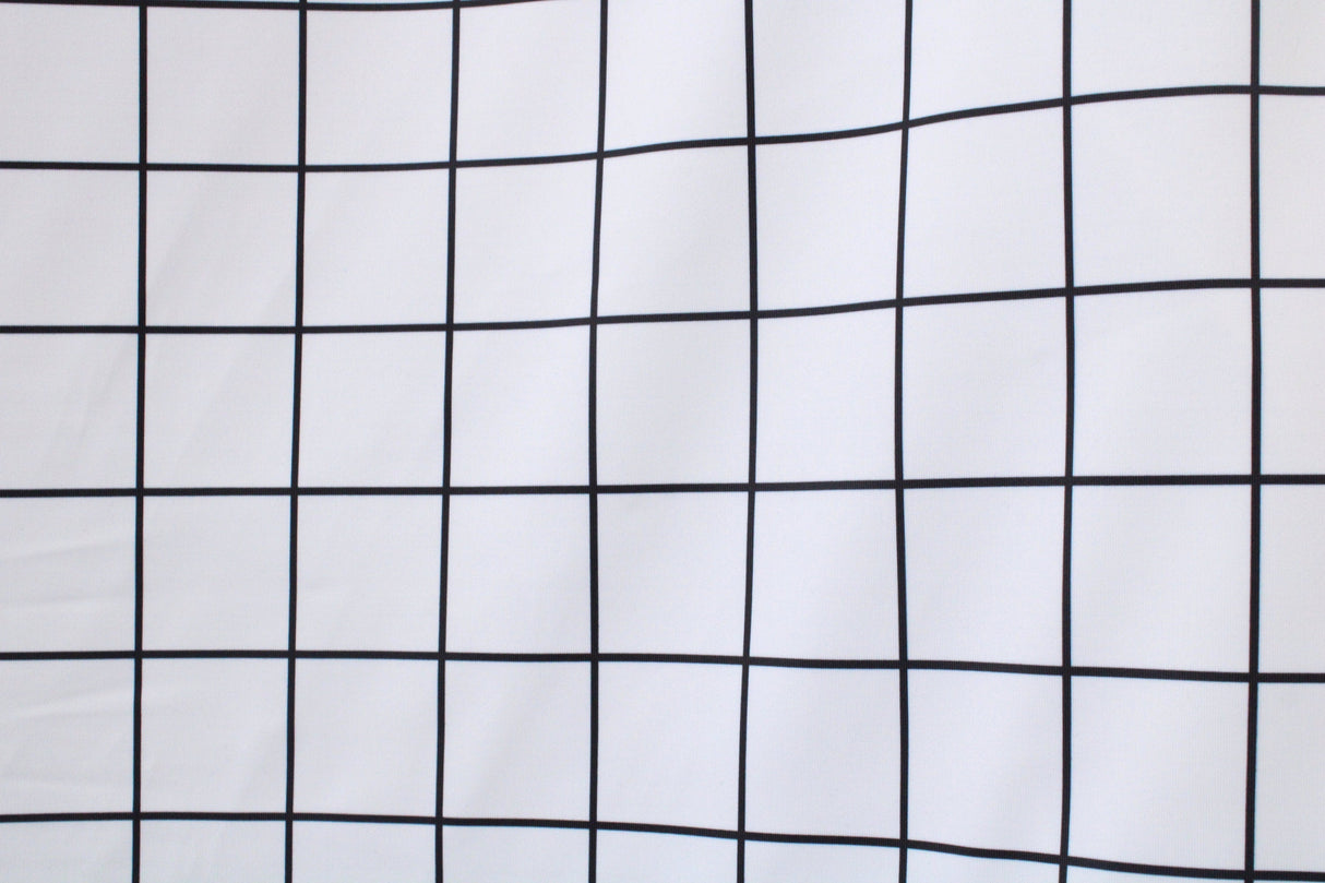 Black And White Geometric Grid Polyester Spandex Fabric - Black And White Geometric Grid, 58"/60" Width (1 Yard)