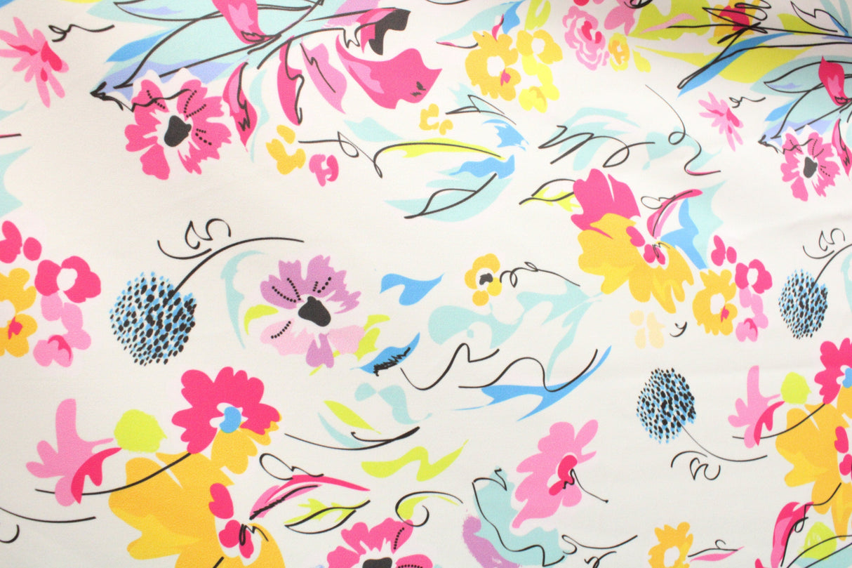 Watercolor Floral Print Polyester Spandex Fabric - Watercolor Floral Print, 58"/60" Width (1 Yard)