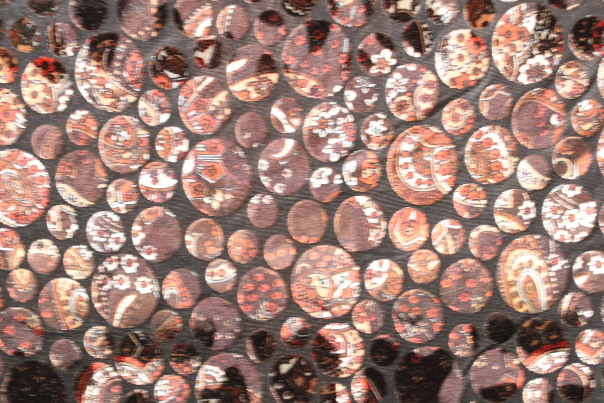 Paisley Dots Burnout Velvet Fabric - Teal, Brown Paisley Dots, 36" Width (1 Yard)