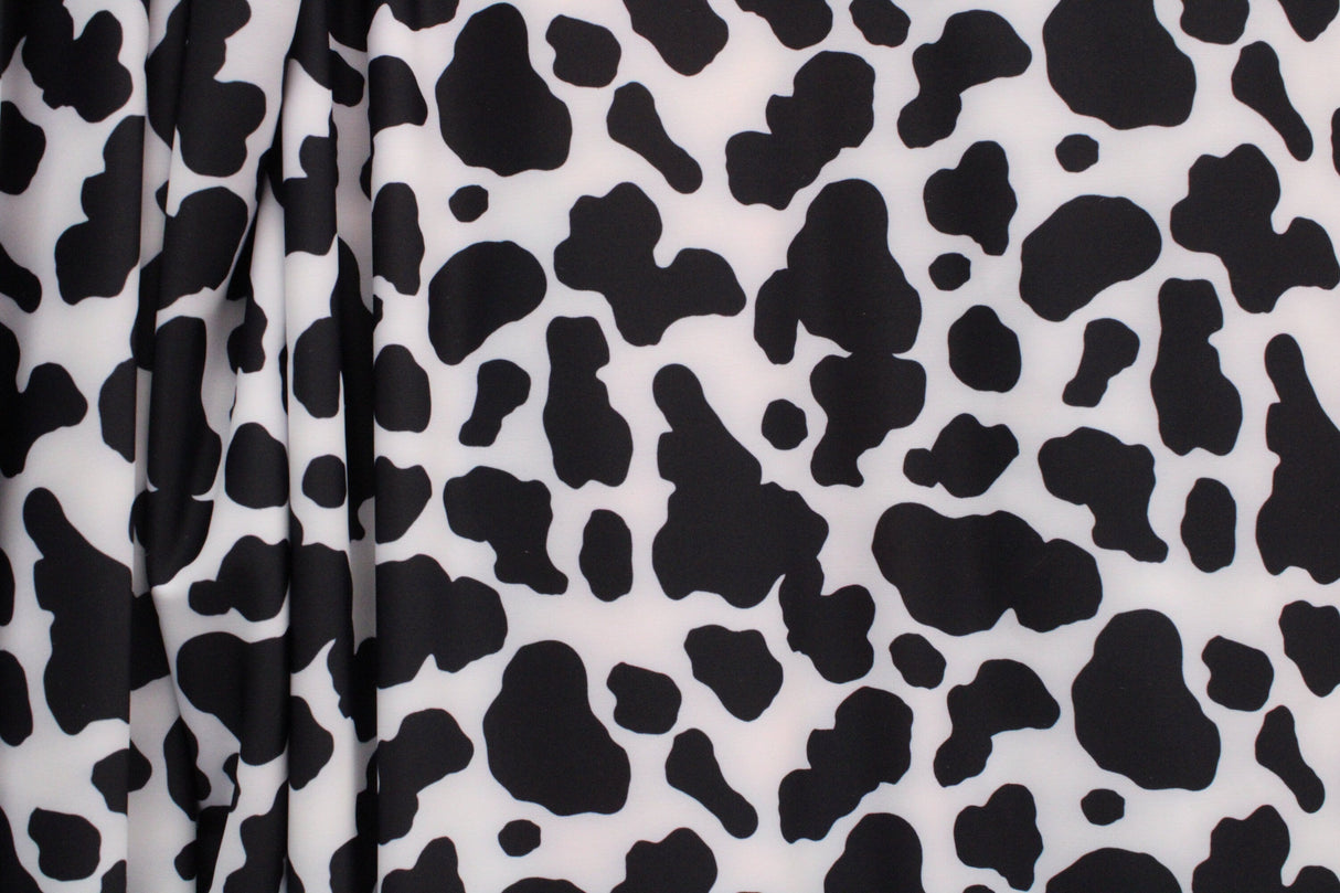 Black And White Cow Print Polyester Spandex Fabric - Black And White Cow Print, 58"/60" Width (1 Yard)