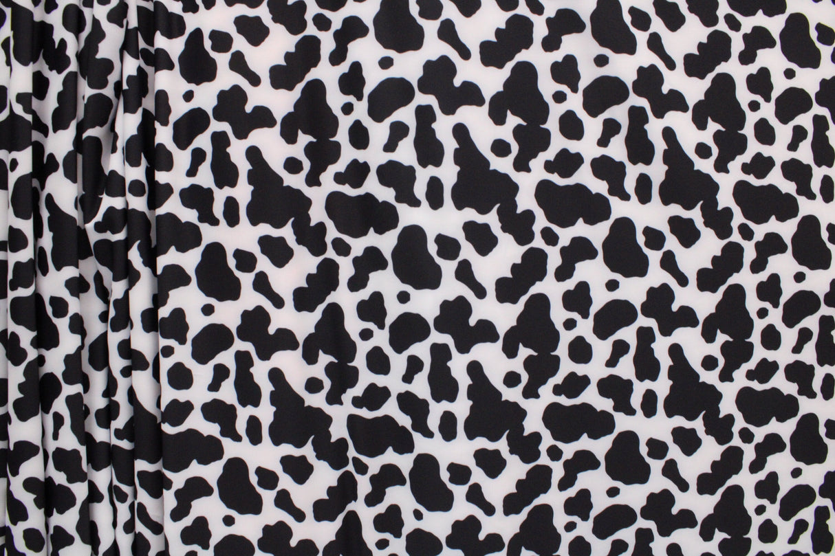 Black And White Cow Print Polyester Spandex Fabric - Black And White Cow Print, 58"/60" Width (1 Yard)