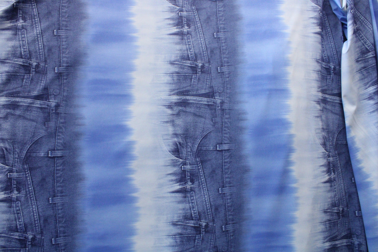 Jean Dip Dyed Print Polyester Spandex Fabric - Dip Dyed Print, 58"/60" Width (1 Yard)
