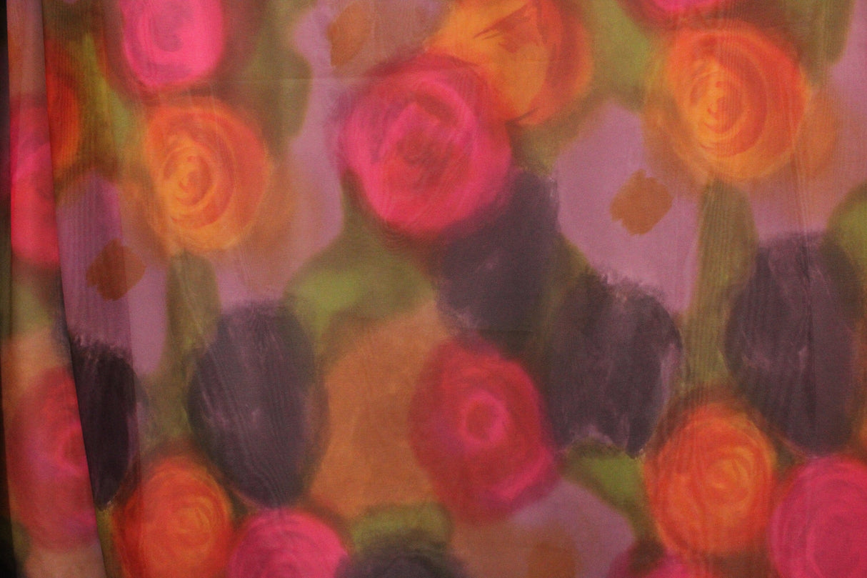 Watercolor Roses Printed Mesh Fabric - Watercolor Roses Print, 36" X 60" (1 Yard)