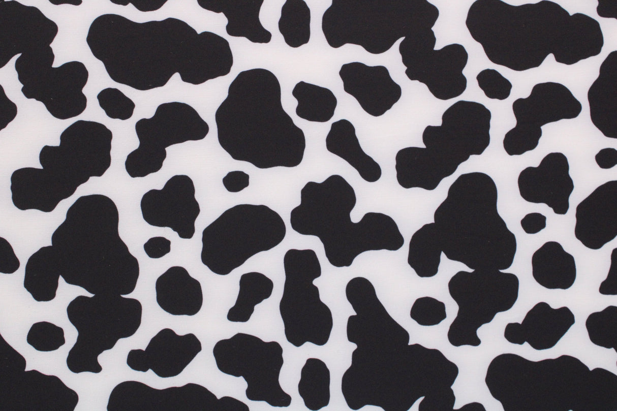 Black And White Cow Print Polyester Spandex Fabric - Black And White Cow Print, 58"/60" Width (1 Yard)