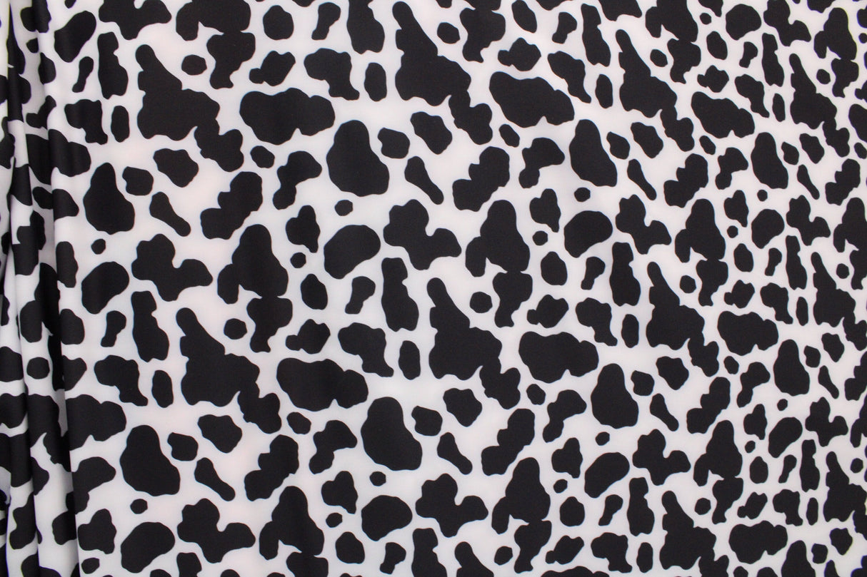 Black And White Cow Print Polyester Spandex Fabric - Black And White Cow Print, 58"/60" Width (1 Yard)