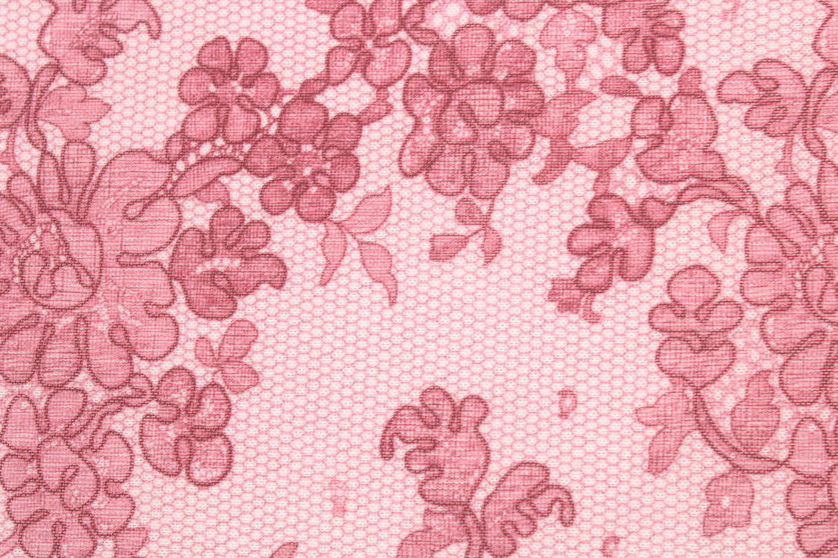 Pink Lace Printed Mesh Fabric - Pink Lace, 4-Way Stretch, 36" X 60" (1 Yard)