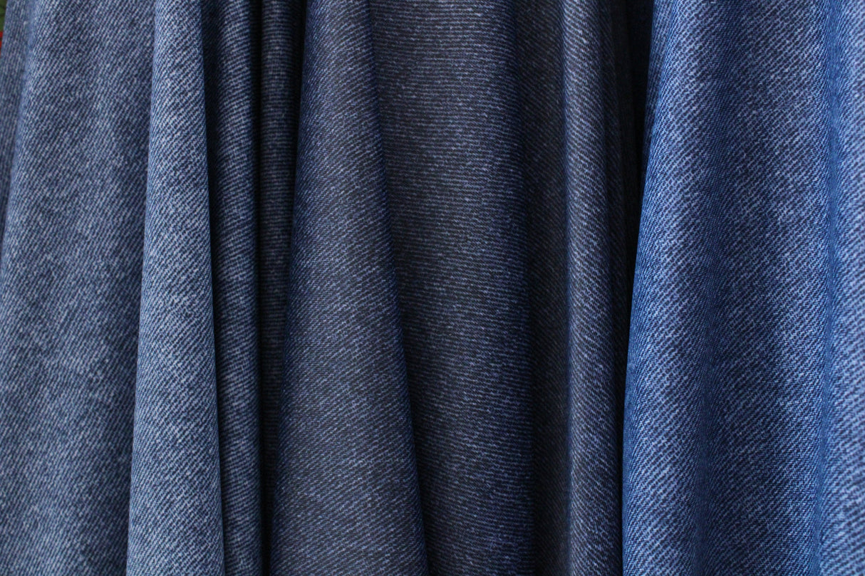 Denim Wash Polyester Spandex Fabric - Denim Print, Light/Medium/Dark, 58"/60" Width (1 Yard)