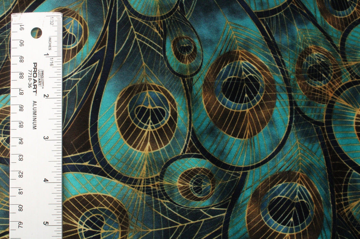 Vibrant Peacock Velvet Fabric - Peacock Print, 4-Way Stretch, 36" X 60" (1 Yard)